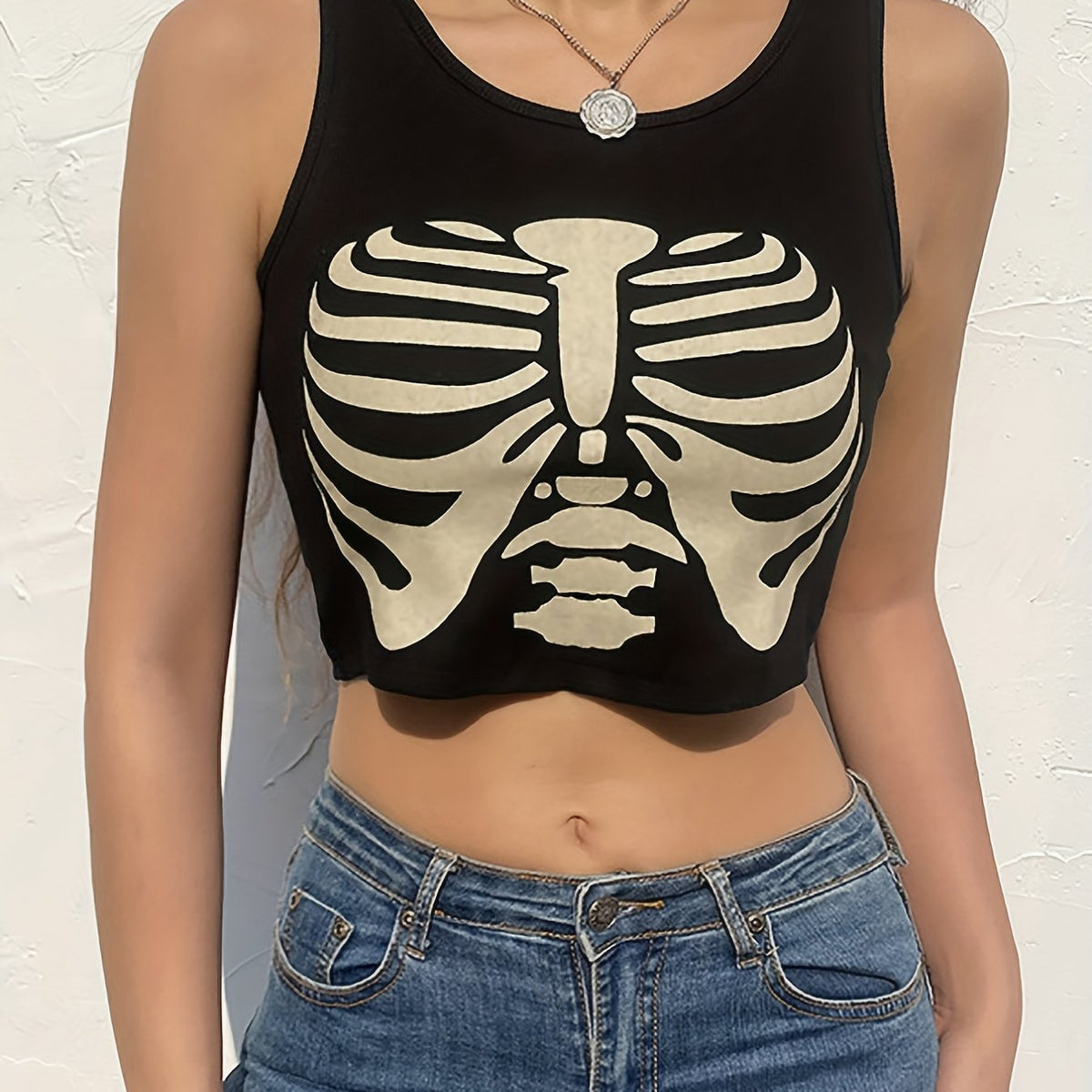 Skeleton Print Tank Top Sleeveless Summer Tank Top Women's Clothing