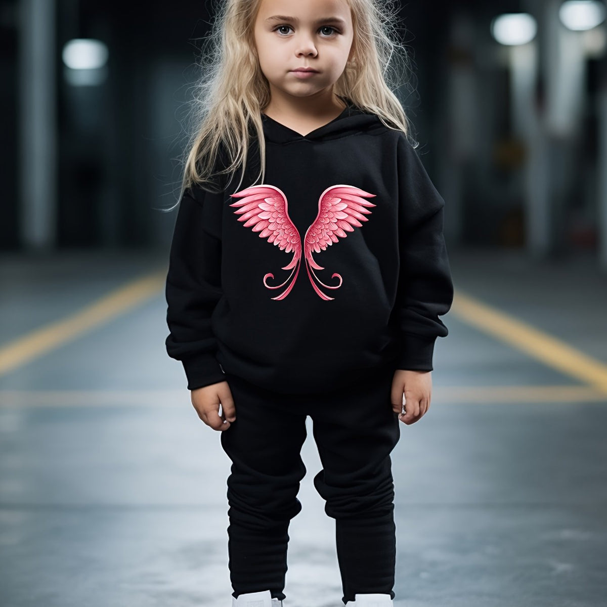 OERYUI 2pcs Sweet Wings Print Hoodies Pants Set for Spring Fall