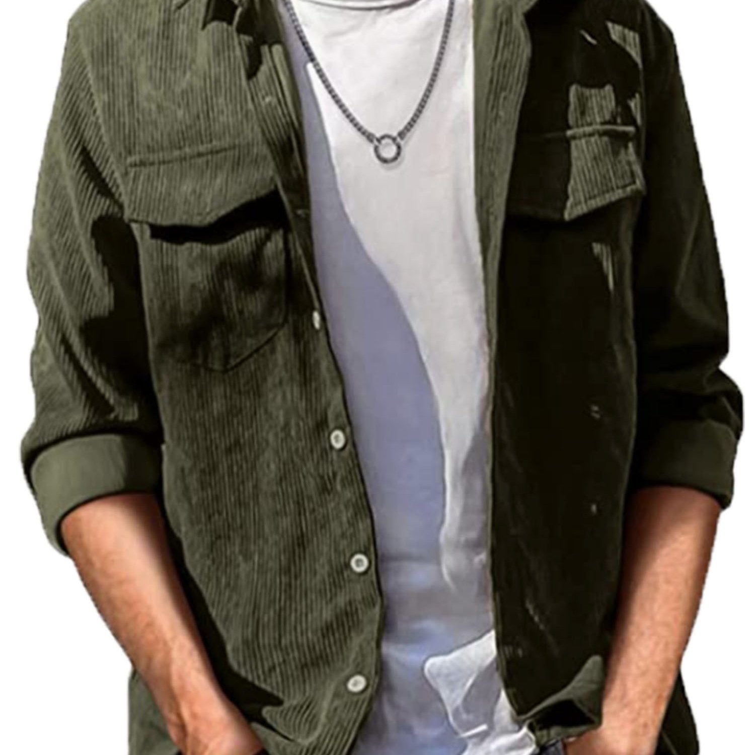 Men's Corduroy Button Long Sleeves Shirt Jacket