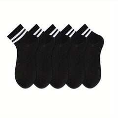 5 Pairs Stripe Print Socks Comfy & Breathable Short Socks Women's Stockings