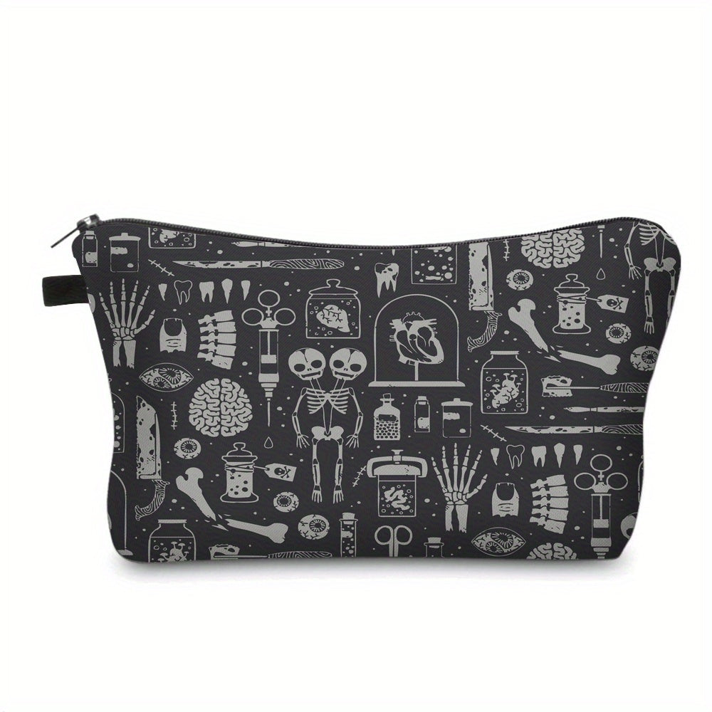 Skull Human Anatomy Pattern Makeup Storage Bag Halloween Elf Zipper Cosmetic Bag