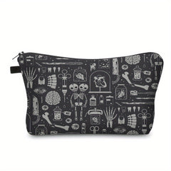 Skull Human Anatomy Pattern Makeup Storage Bag Halloween Elf Zipper Cosmetic Bag