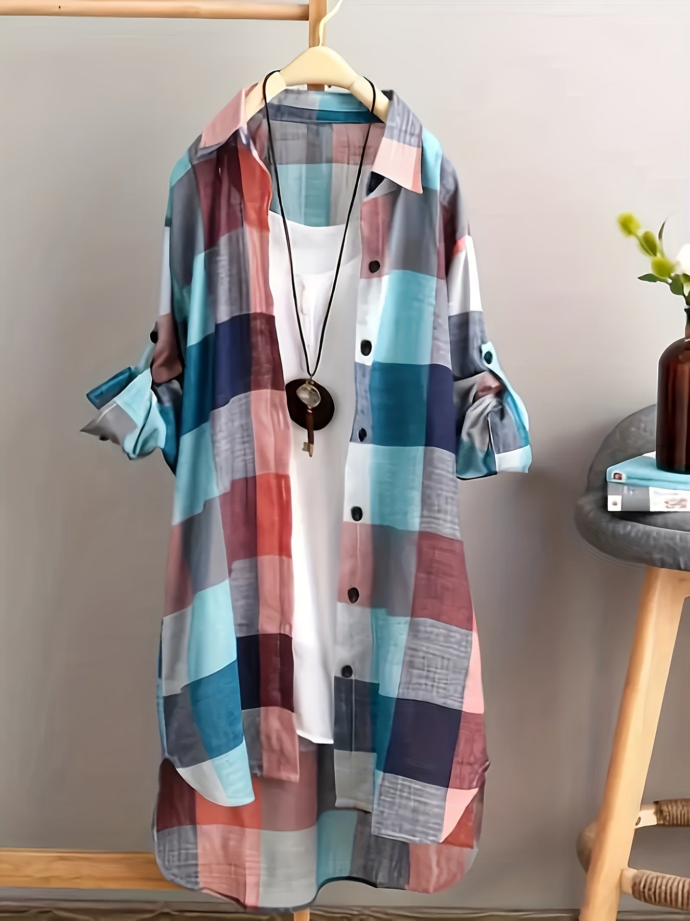  Plaid Print Button Up Long Sleeve Shirt