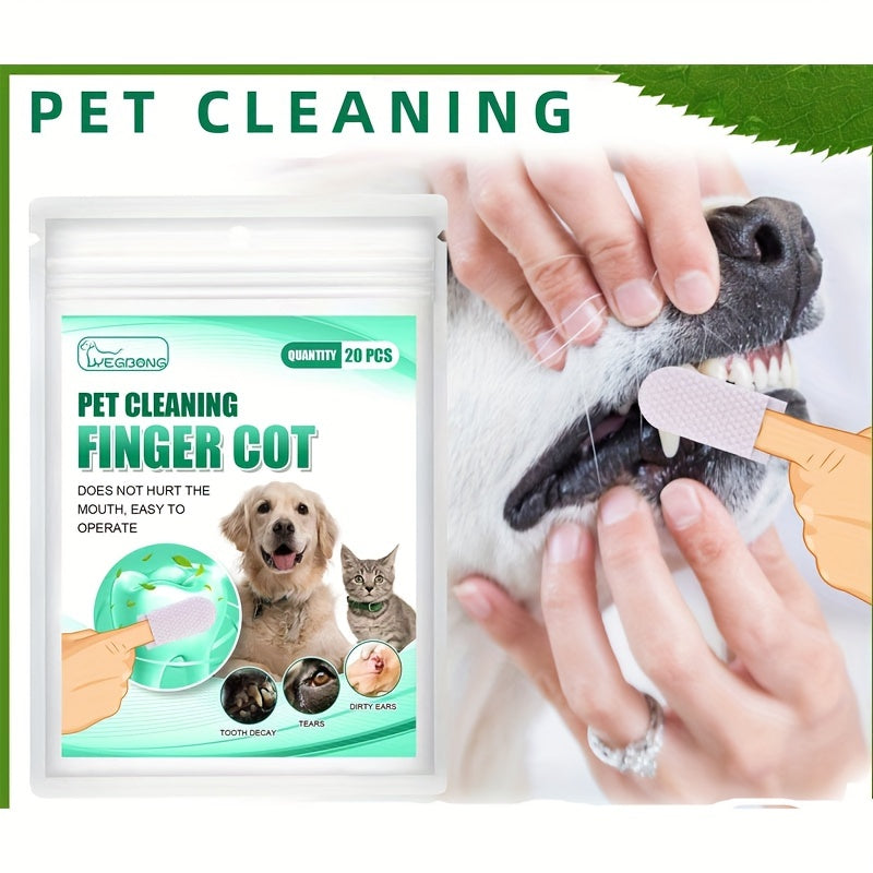 20pcs Dog Toothbrush Finger Cover Wipes Pet Dental Teeth Cleaning