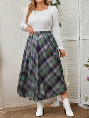  Retro Skirt Women's Plus Plaid Elastic A line Skirt