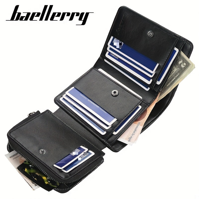 Vintage PU Leather Trifold Wallet Zipper Coin Pocket