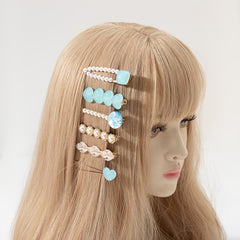 6pcs Love Heart Faux Pearl Acrylic Hair Clip Vintage Hair Accessories