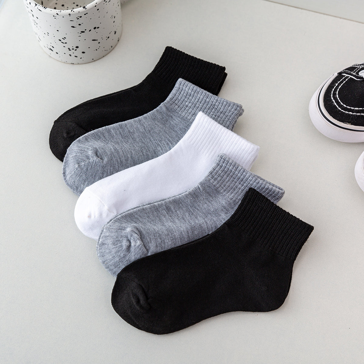 5 Boys Solid Cotton Socks