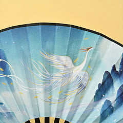 Chinoiserie Style Silk Fan Tassel Ink Painting Ancient Student Folding Fan