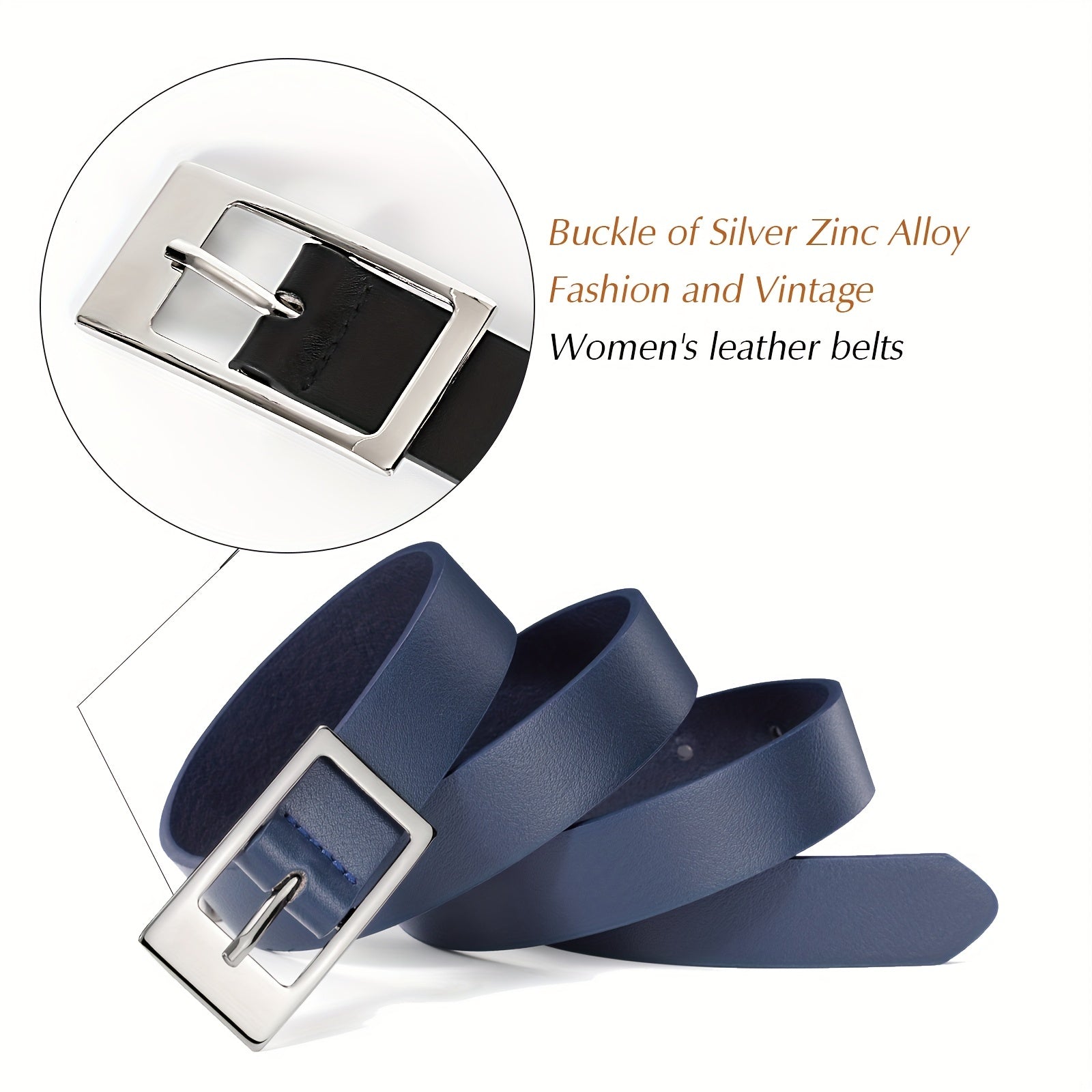 Classic Thin Belt Rectangular Buckle PU Leather Belt For Women