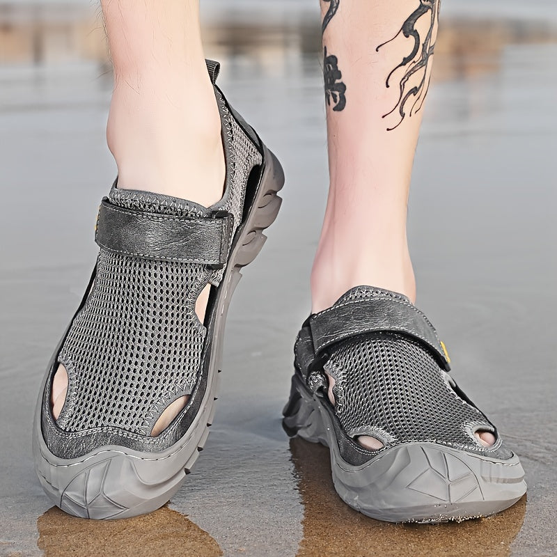 Men's Closed Toe Fisherman Sandals Breathable Beach Mesh Shoe Brown