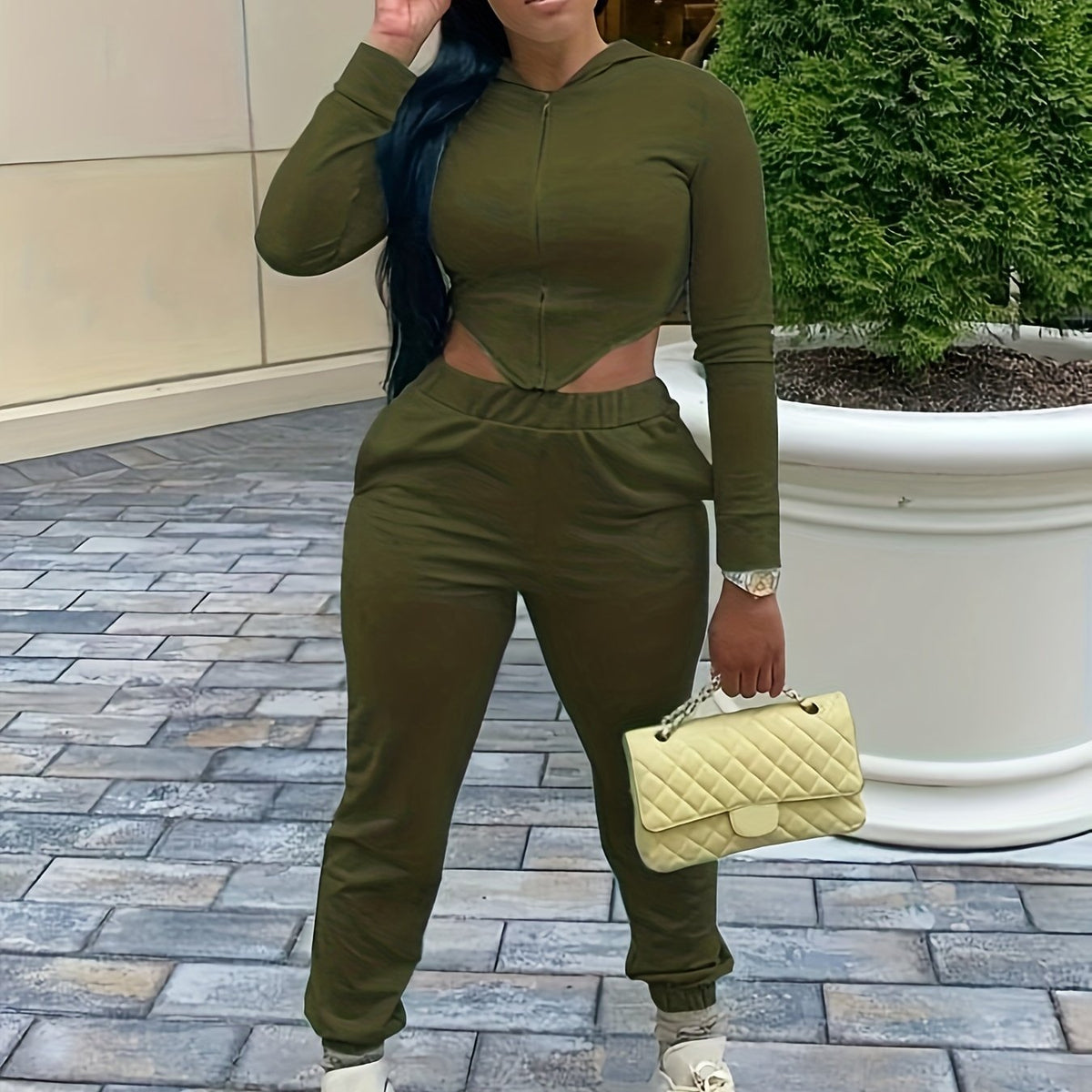 Casual Two-piece Set Zip Hoodie & Jogger Pants Outfit Women's Clothes