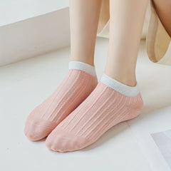 10 Pairs Ribbed Ankle Socks Comfy Breathable All-match Women's Stockings