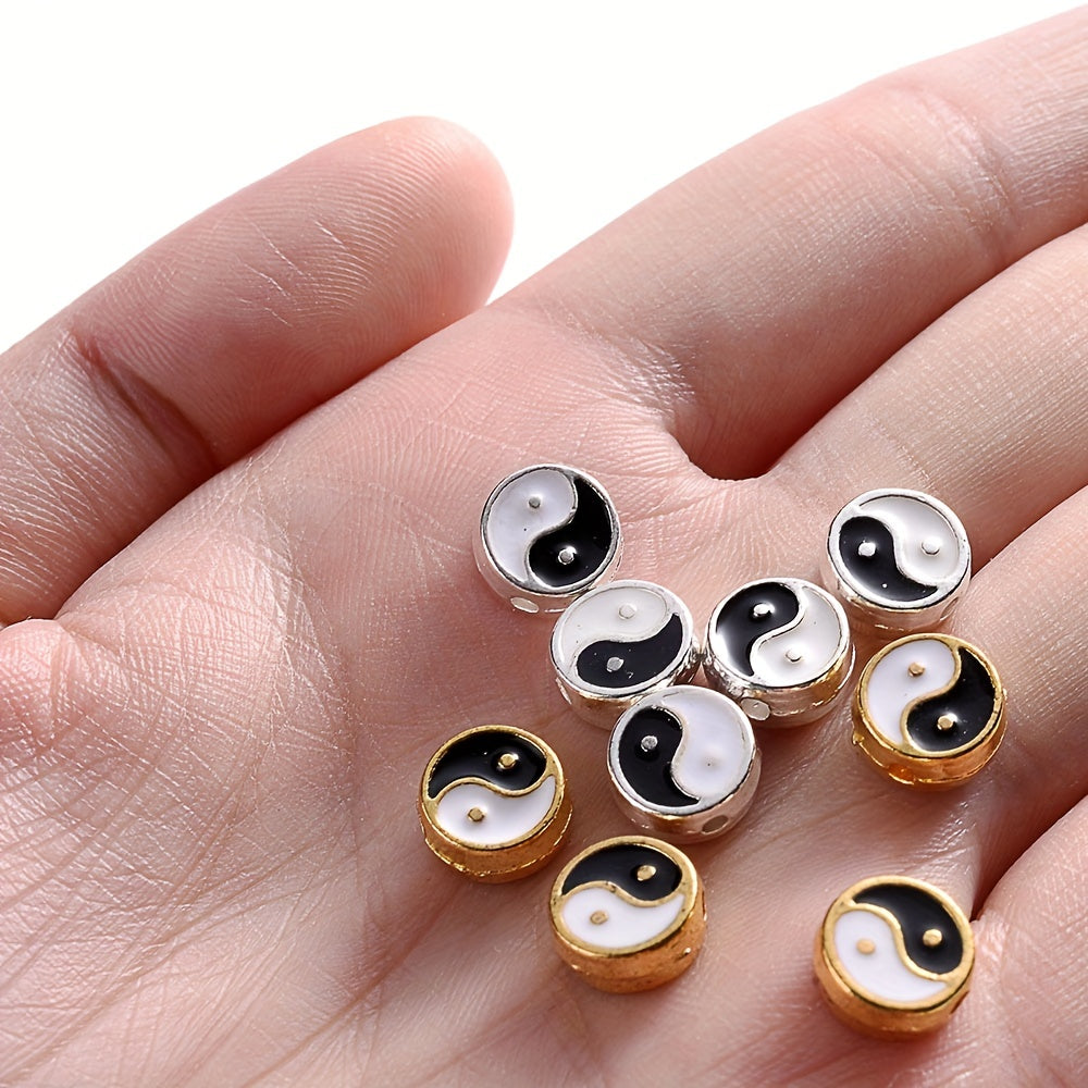 10Pcs Enamel Tai Chi Beads Yin Yang Spacer Beads For DIY Jewelry Making