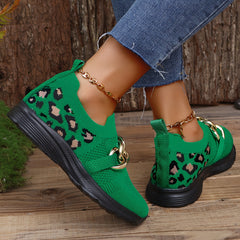 Leopard Print Low Top Sport Shoes Lightweight Walking Flats