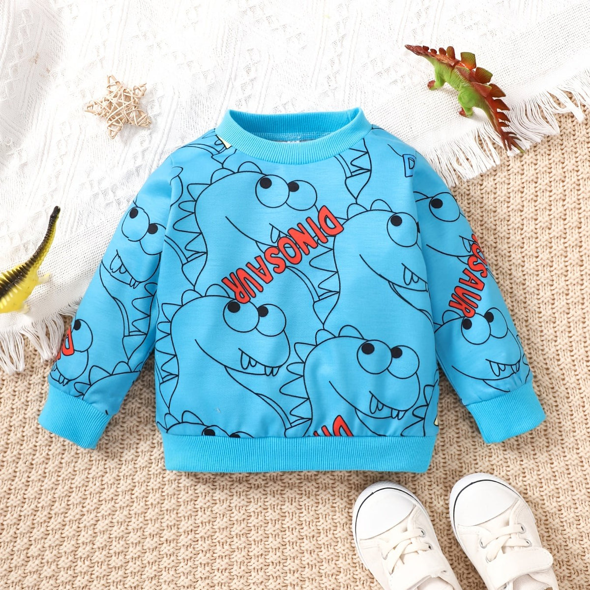 Girls Dinosaur Print Long Sleeve Pullover Sweatshirt