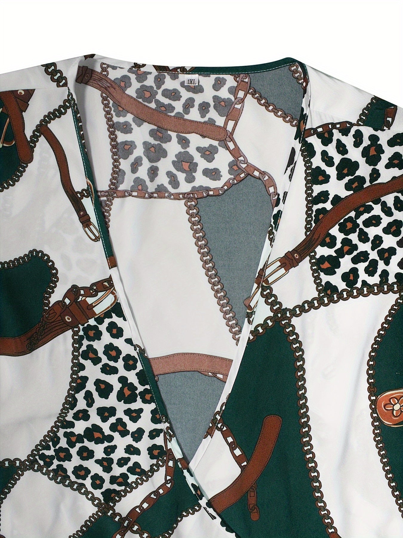  Women's Colorblock Leopard Print Long Sleeve Blouse