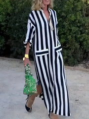  Striped Long Sleeve Maxi Dress