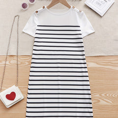 Girls Casual Stripped Short Sleeve Dress