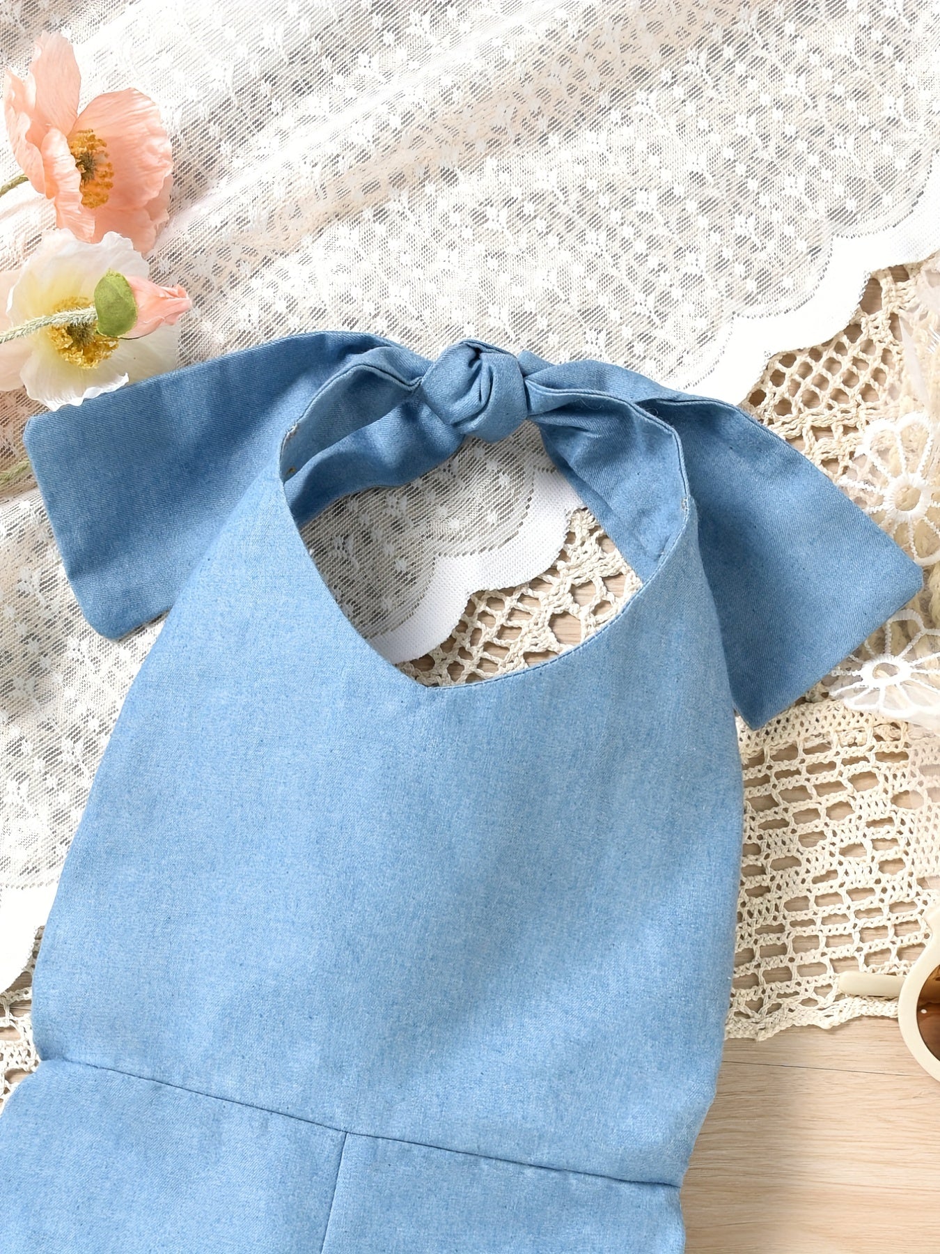 Girl's Denim Overall Jumpsuit with Backless Strap