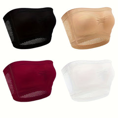 4 Pack Plus Size Sports Bra Set Solid Anti-slip Bandeau Seamless