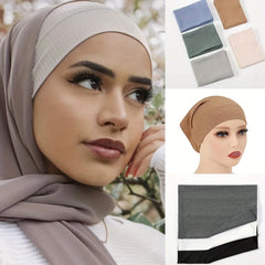 Solid Striped Turban Cap Hijab Soft Inner Cap Casual Underscarf