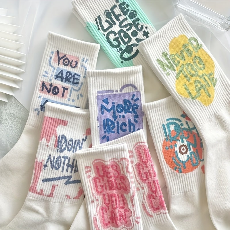 7 Pairs Letter Print Socks Comfy & Breathable Mid Tube Socks