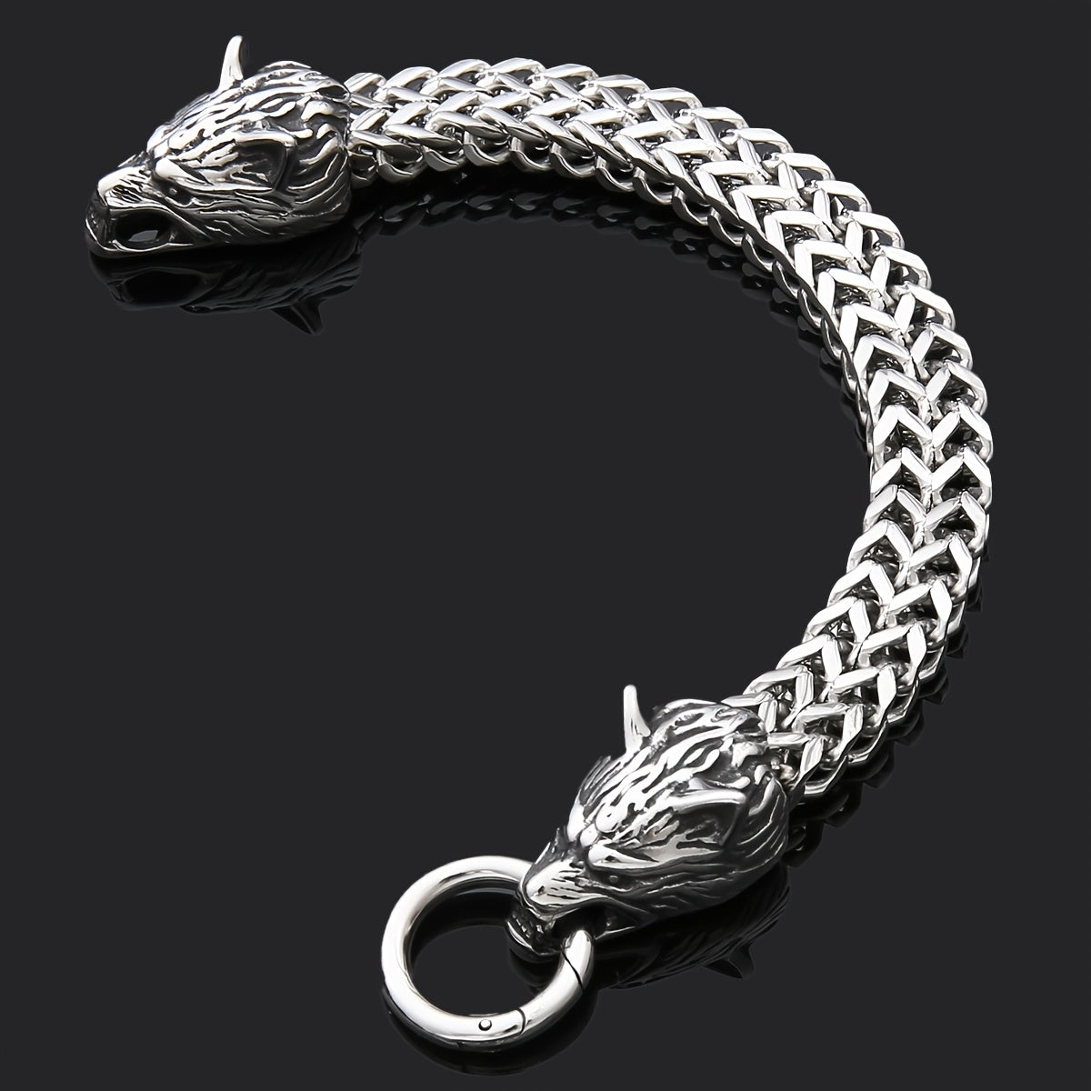 Men's Stainless Steel Wolf Head Bracelet Vintage Personality Viking