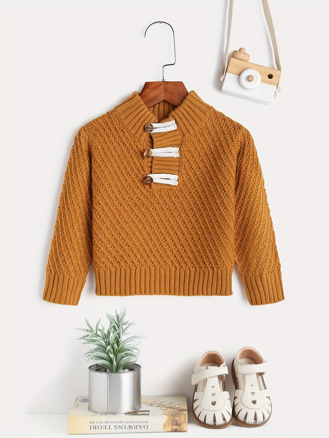 Baby's Button V neck Knitted Pullover Top Child's Casual Sweater