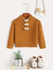 Baby's Button V neck Knitted Pullover Top Child's Casual Sweater