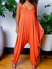  Casual Cami Jumpsuit Solid V Neck Drop Crotch Harem Cami Jumpsuit