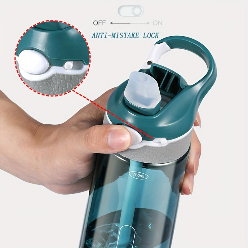 750ML Sports Straw Water Bottle BPA-Free Leakproof Clear Plastic Bottle