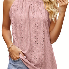  Eyelet Embroidery Halter Neck Tank Top