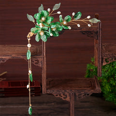 Vintage Flower Tassel Hair Clip with Faux Pearl Leaf