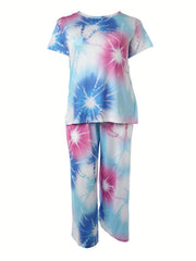  Tie Dye Tee & Wide Leg Pants Loungewear Set