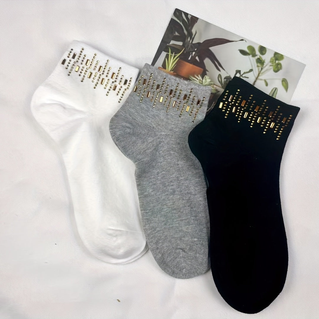 5 Pairs Rhinestone Crew Socks for Women