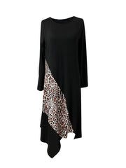 Leopard Print Lounge Dress Long Sleeve Crew Neck Women's Loungewear
