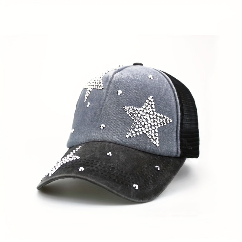 Vintage Rhinestone Pentagram Baseball Cap