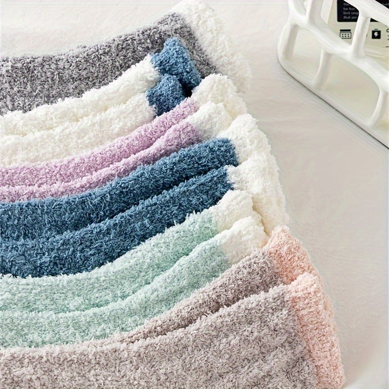 3-Pack Colorblock Fuzzy Socks Warm Mid Tube Stockings