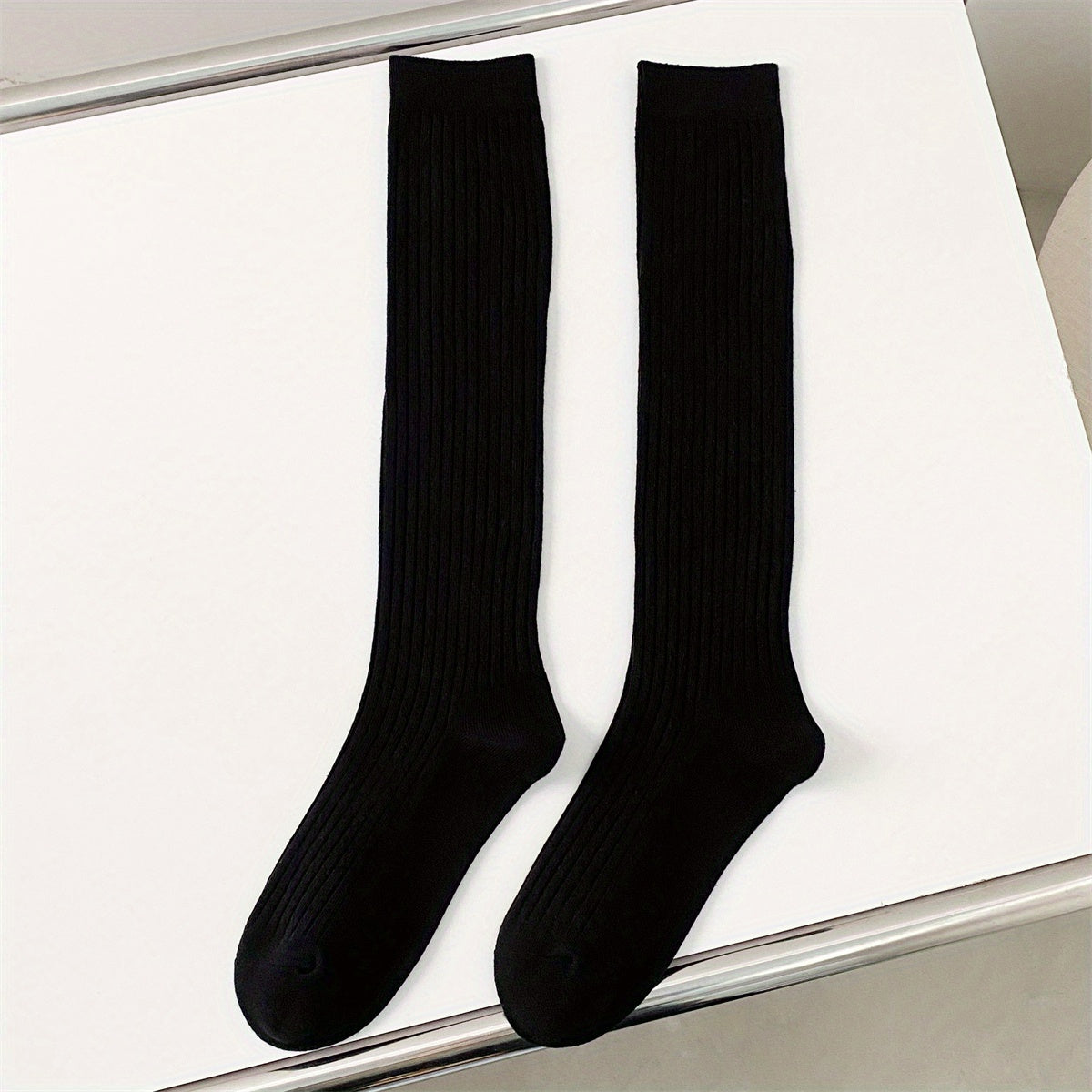 Solid Ribbed Knee High Socks Women's Stockings & Hosiery