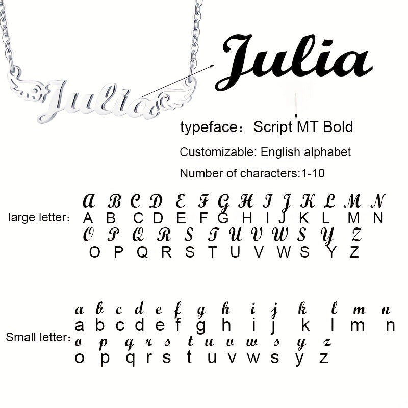 Personalized Angel Wings Pendant Name Necklace Custom Engraved Letter Hollow Cut
