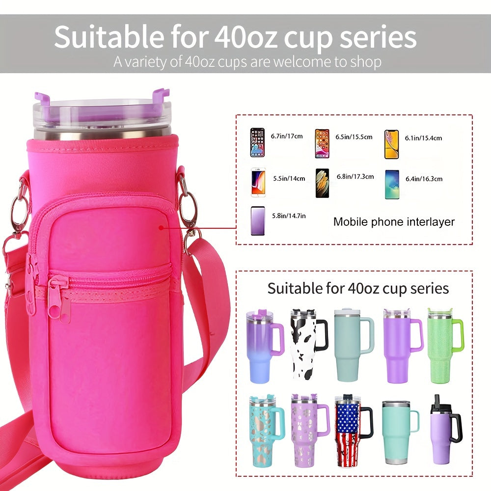 40oz Ice Tumbler Cup Cover w/ Pocket & Strap for Outdoor Travel