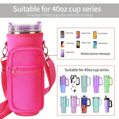 40oz Ice Tumbler Cup Cover w/ Pocket & Strap for Outdoor Travel
