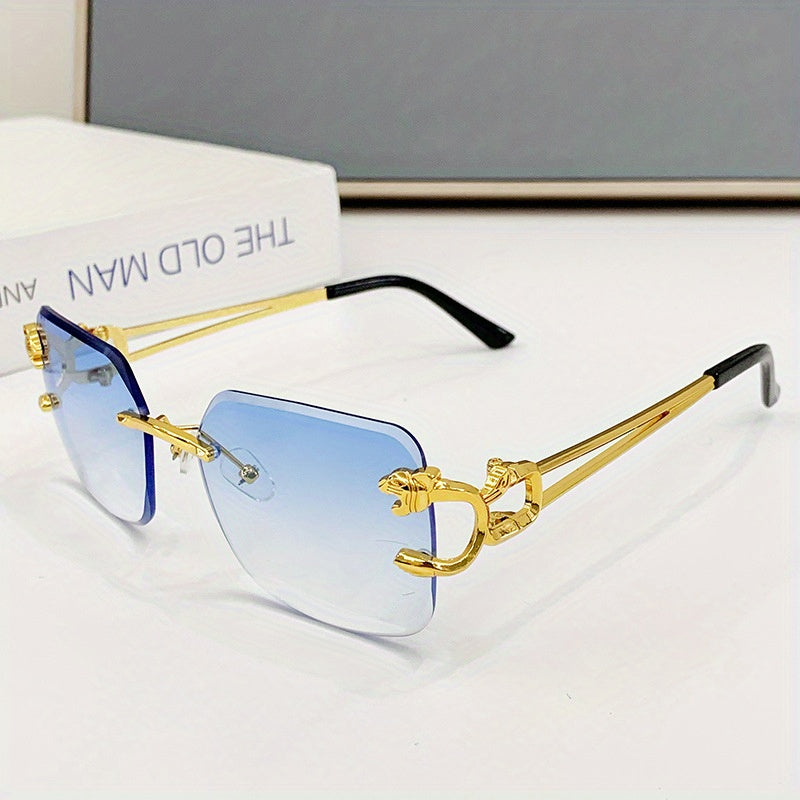 Men's Rimless Leopard Square Sunglasses UV400
