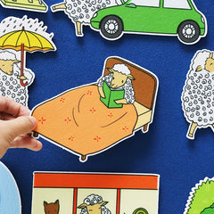 Green Sheep Felt Toy Apron Set with Storytelling Tool
