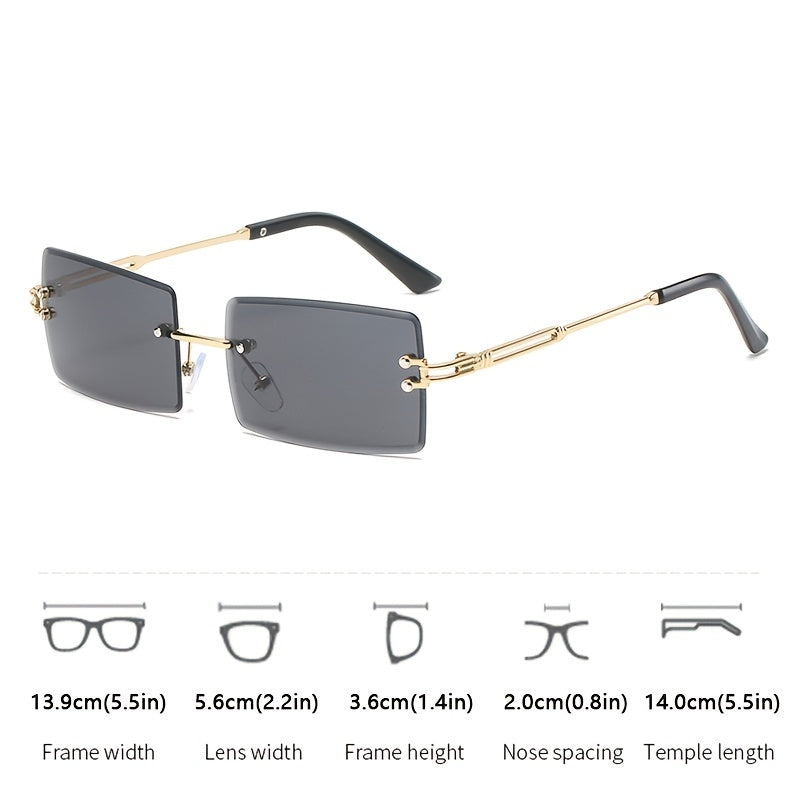 Rectangular Sunglasses for Men Frameless Cut Edge Retro Y2K Party