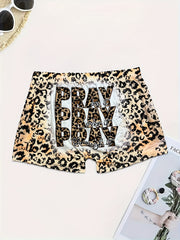  Western Style Leopard Print High Rise Stretch Shorts
