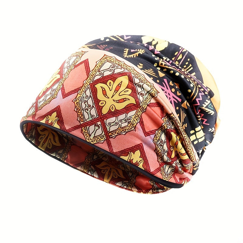 Boho Floral Print Beanie Vintage Lightweight Skull Cap Women Men