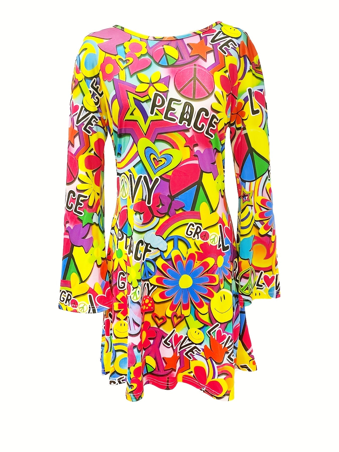  Halloween Dress Women's Plus Allover Print Flared Sleeve