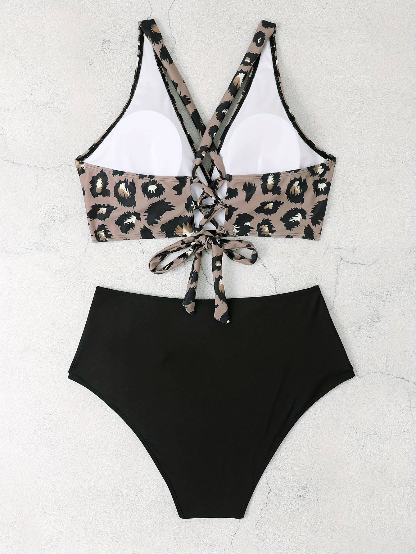  Sexy Bikini Set Women's Plus Leopard Print Wrap V Neck Lace Up Back